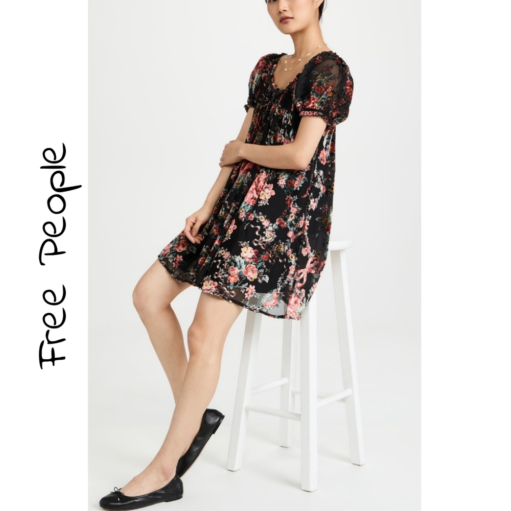 Free People Black Floral Mini Dress